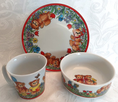 Lucy & Me Bears SPRINGTIME FLOWERS & BEARS PLATE, BOWL, MUG Lucy Rigg Enesco '85