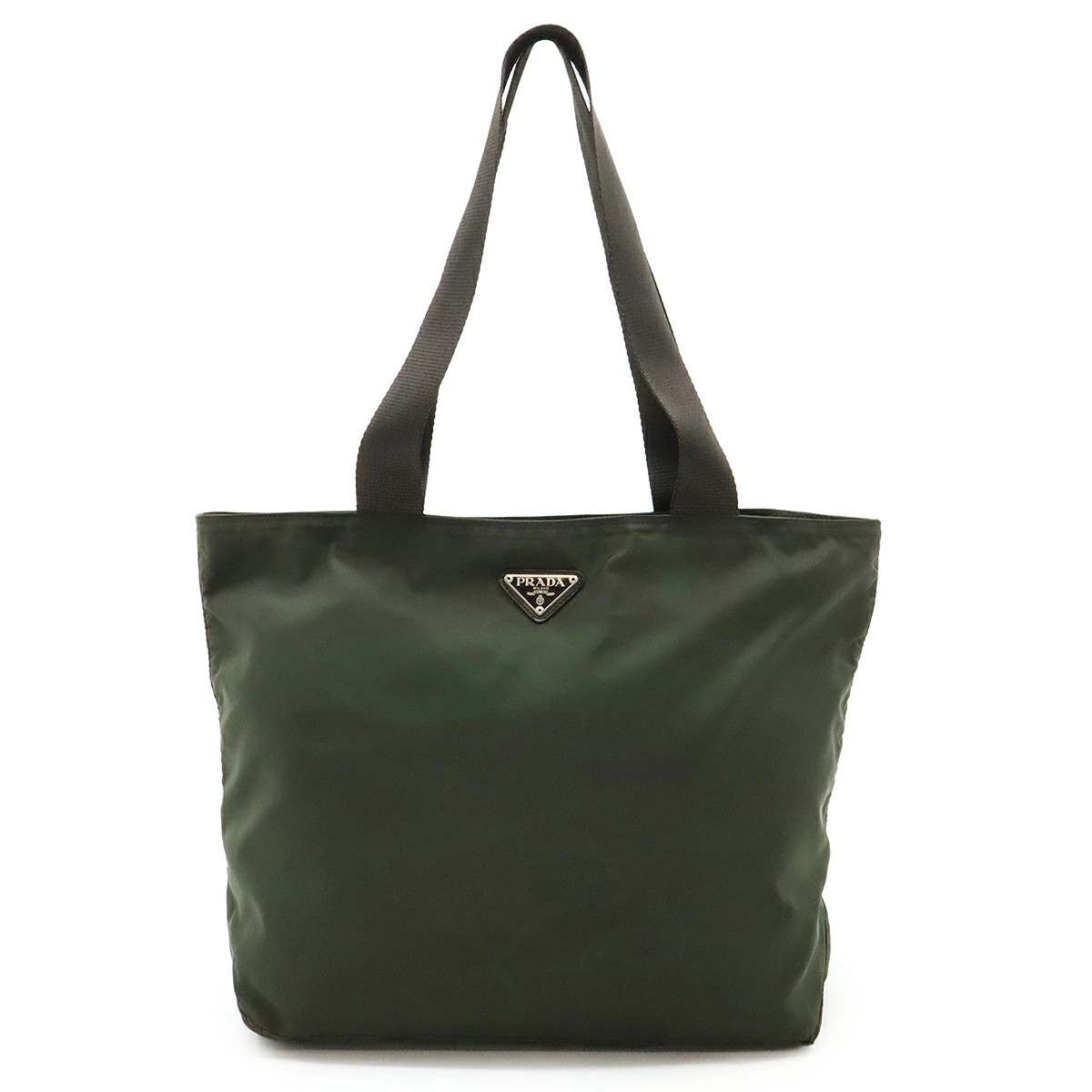RARE PRADA Triangle Logo Tote Shoulder Bag Nylon Leather Dark Brown EBANO