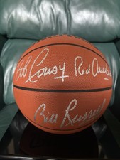 Bill Russell, Bob Cousy, Red Auerbach Signed Official NBA Basketball PSA DNA COA