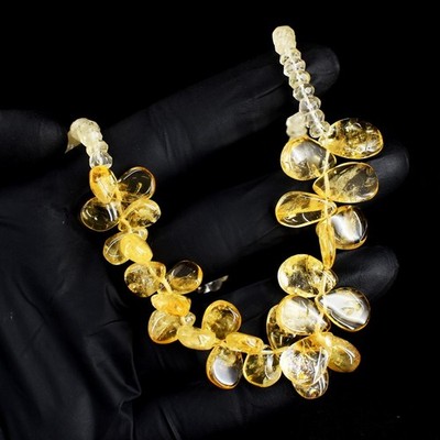 Tolle elegante Halskette 156,00 kt goldener Citrin 16 Zoll Perlen VK 11 E746