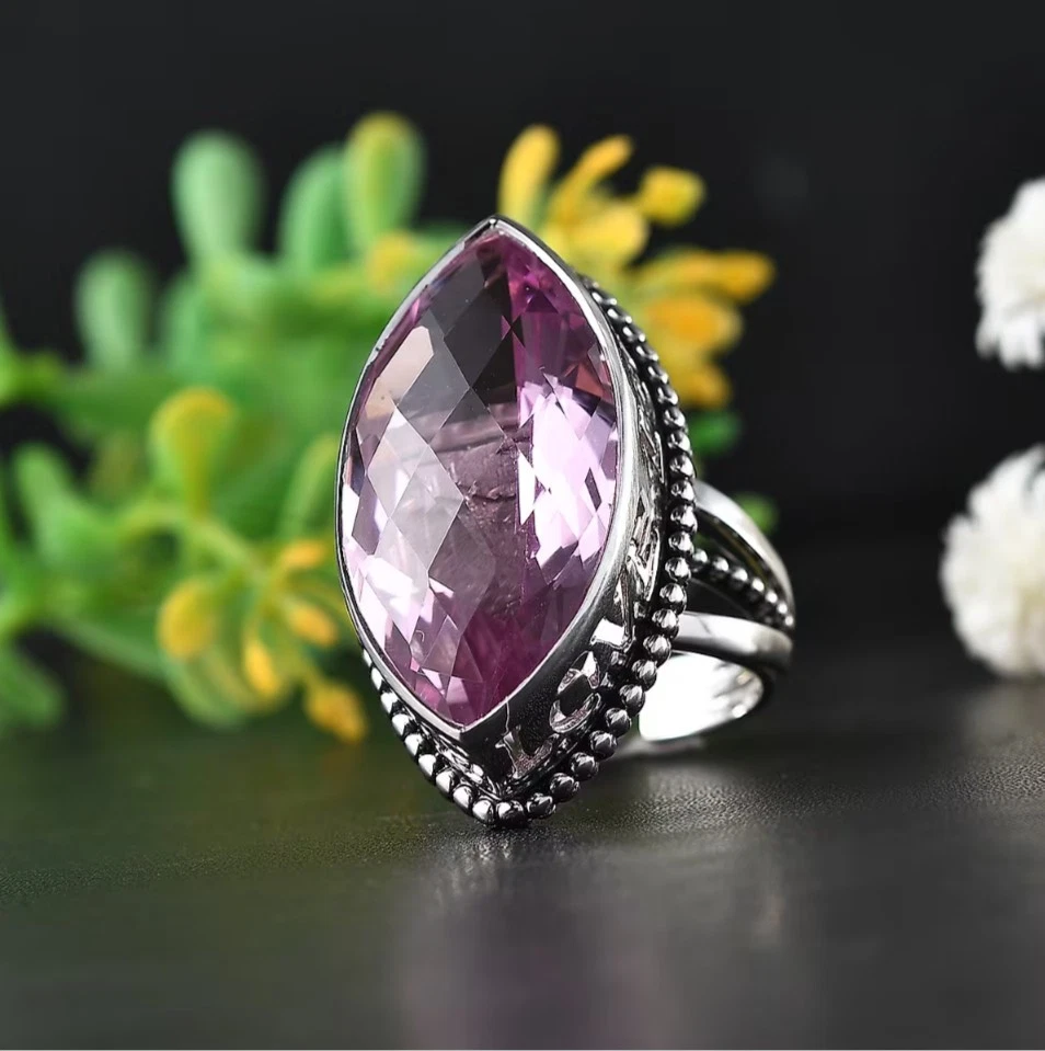 Sajen Celestial Doublet Kunzite Quartz 18.50 ctw Ring Sz7 Rhodium On Silver 925 - Image 2 of 4