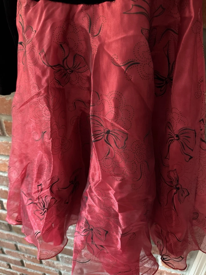 Bonnie Jean Girls Sz. 14 Black Velvet Red Floral Holiday Dress Faux Fur Collar - Image 3 of 4