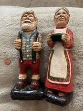 Lot Of Two Santa And Mrs. Claus Carved Wood  Artist C. S.