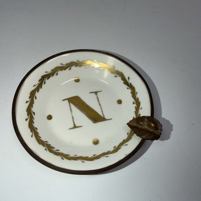 Antique Barat Limoges Napoleon hand-painted Plate With brass leaf rest & Trim