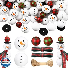 Yulejo 180 Pieces Christmas Snowman Wooden Bead Christmas Crafts