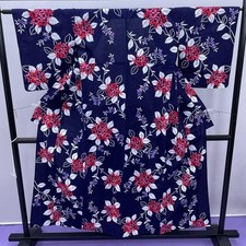 Dark Blue Hydrangea Kimono Women's Summer Yukata Used Floral Pattern