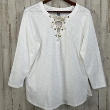 NWT Gap Relaxed Slub Knit Lace Up Top XL 100 Cotton Shirt Boho Coastal Beachy 