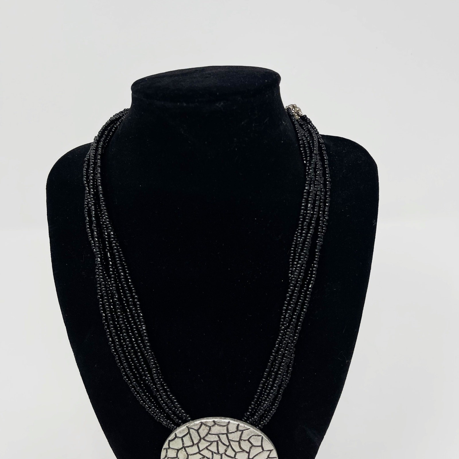 Multilayered Black Beaded Statement Necklace Hamm… - image 3