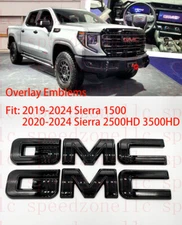Front Rear Gloss Black Emblem Overlay 2019-2026 GMC Sierra 1500 2500HD 3500HD