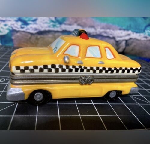 RARE Vintage Yellow Taxi Cab Limoges Style Hinged Trinket Box - Picture 12 of 15