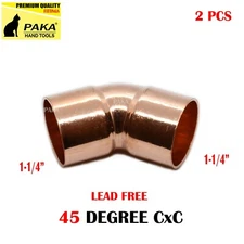 [2-Pack] 1-1/4" Copper 45 Degree Elbow Fitting CxC , Certified Lead Free