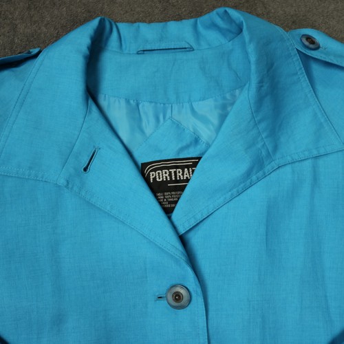 Vintage 80s Portrait Trenchcoat Lined Pockets Button Below the Knee Blue 10 - Picture 4 of 24