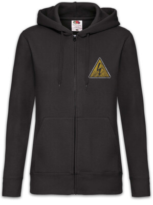 Caution High Voltage Vintage Logo Sign Damen Zipper Hoodie Symbol Electricity
