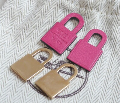 Hermes O\'Kelly Padlock Pierced Earrings #313010H57B Hermes Palladium And Etoupe Swift Leather O main image 3