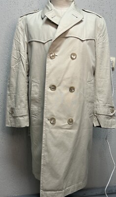 1960s Men's Beige DB Rain Trench Coat Belted Vintage