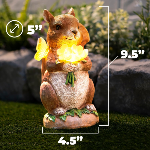 Charming Solar Powered LED Outdoor Decor Porcelain Squirrel Figurine Light up Sq - Picture 3 of 12