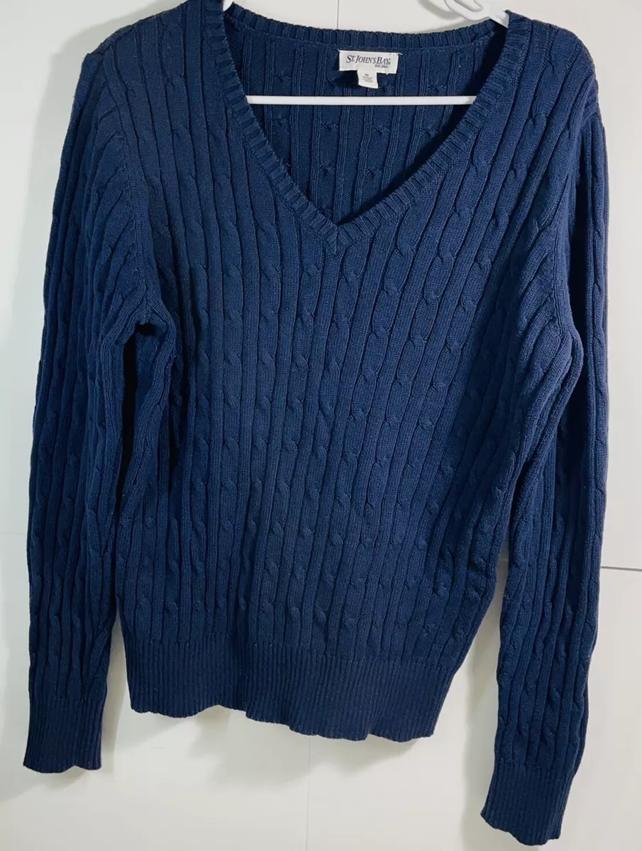 St. Johns Bay V Neck Sweater Womens Size XL Cable Knit Long Sleeve