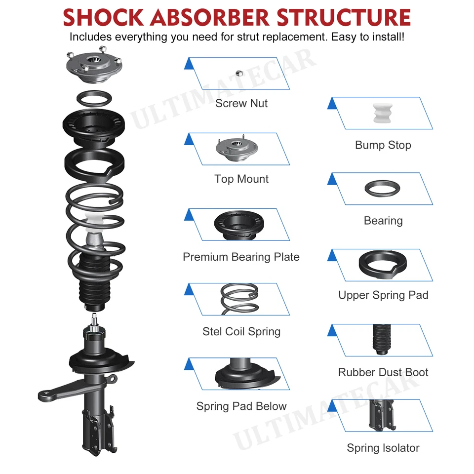 Set 2 Front & Rear Struts Shocks W/ Coil Springs For 2013-2017 Honda Accord - Image 2 of 4