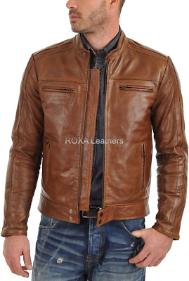 URBAN Men's Dark Tan Authentic Lambskin Real Leather Jacket