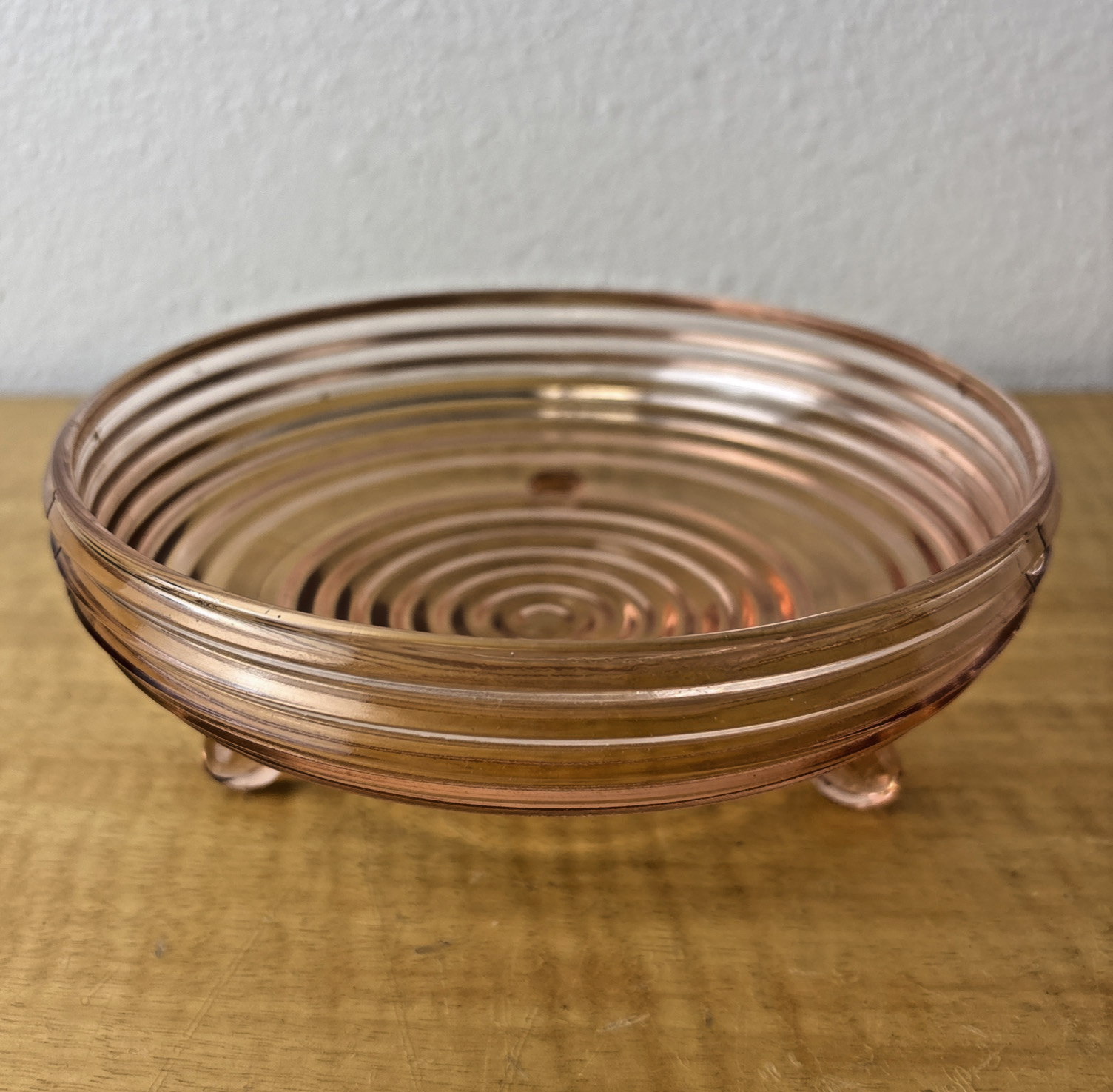 Vintage Pink Hocking Manhattan Depression Glass 3-Footed Candy Dish Bowl  
