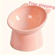 Raised Cat Bowl Elevated Anti-Tip Food Water Feeding Pet Dish Pink New