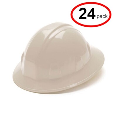 Pyramex HP24110 4-Point Ratchet Suspension Full Brim Hard Hat, White - (24Pack)