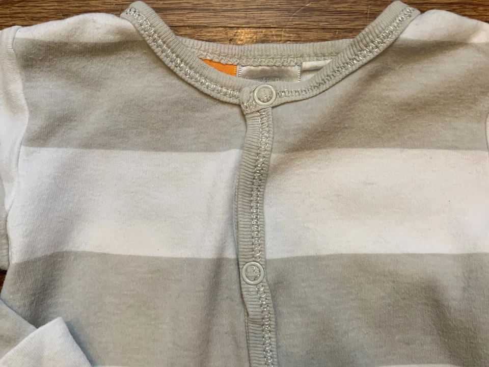 Parche Calabaza Bebé Unisex Footie Dormir Gris Blanco Rayas Algodón Talla 3-6m 67cm Foto 3 de 4