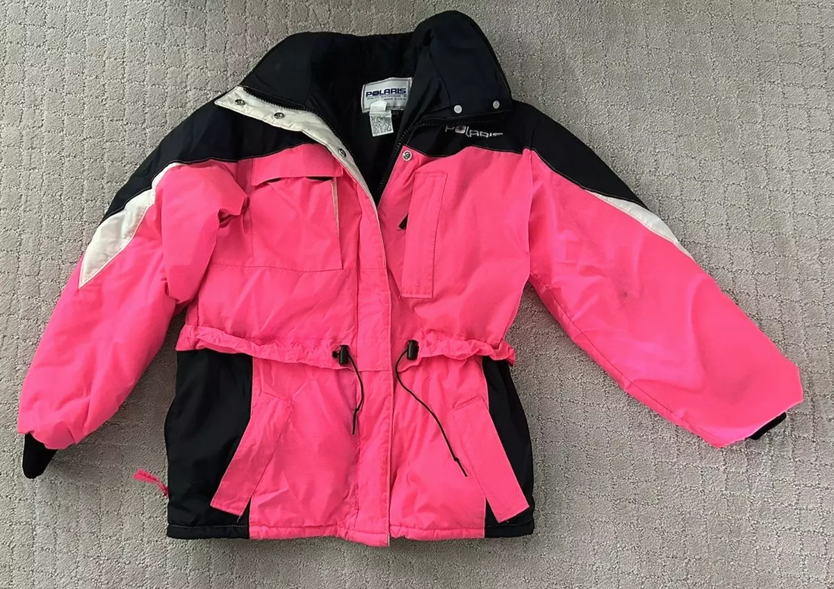Polaris USA VTG Ski Jacket Womens Medium Pink Black Nylon Coat Union Made USA