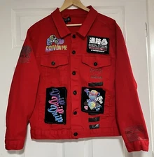 Trucker Jacket Mens Large Red Dark Wash Track23 Hip Hop Streetwear Skater