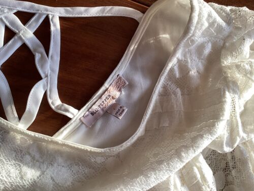 BLU PEPPER VINTAGE Ivory Lace Flutter Sleeve Mini Dress Long Blouse Tunic Large - Picture 3 of 11