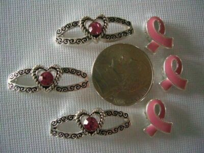 2 Hole Slider Beads Breast Cancer Pink Ribbons & Hearts #6