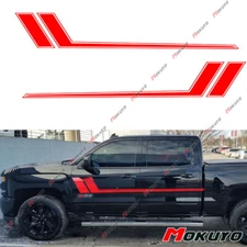 Glossy Red Truck Side Body Door Hockey Stripe Vinyl Stickers For Chevy Silverado