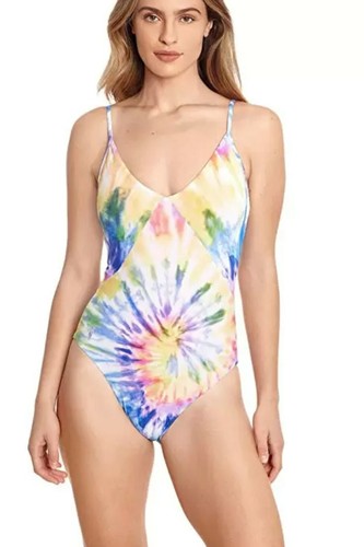 Polo Ralph Lauren E4416 Sprial Tie-Dye Spliced Lace Back One-Piece Size Small