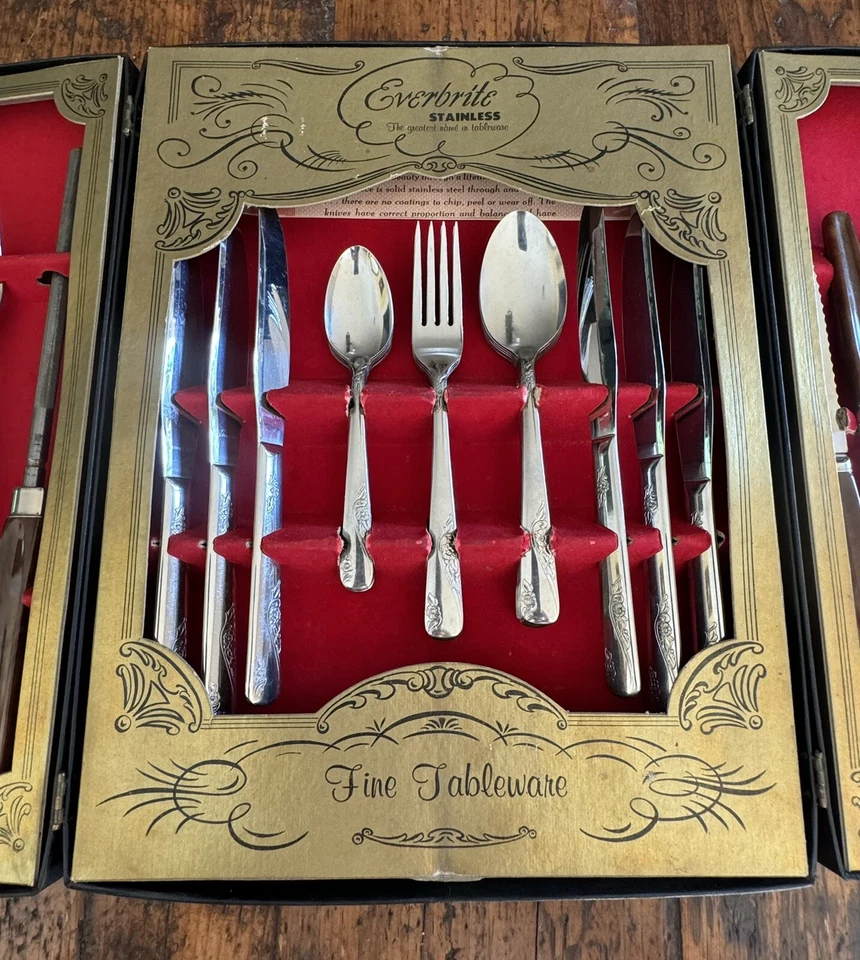 Talheres Everbrite aço inoxidável 33 peças anfitriã no estojo facas Sheffield escultura - Imagem 3 de 4