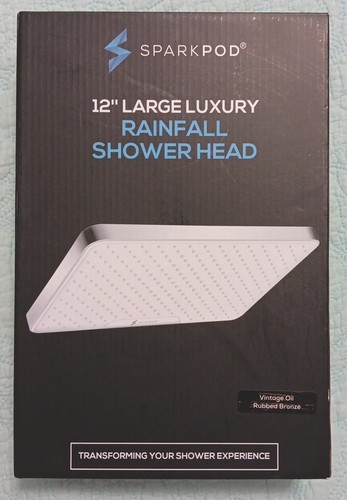 SparkPod 12" Luxury Rectangle Rainfall Shower Head Vintage Oil Rubbed Bronze NIB