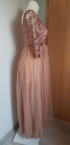 Damen Abendkleid Brautjungfernkleid Kupfer Braun Größe L Lang Spitze A- Linie - Bild 5 von 9