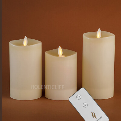 Luminara Flameless Pillar ivory Candles with Timer Flickering Flame Battery-3pcs