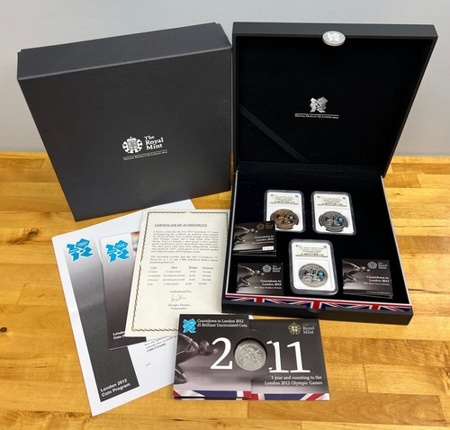 2011 Great Britain Gold £5 & 2-Silver £5 Olympic Countdown UC PF-69 NGC COA/Box