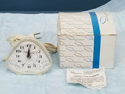 Vintage 1960's Ingraham Pearlite Beige Electric Alarm Clock New In Box Shelf B3