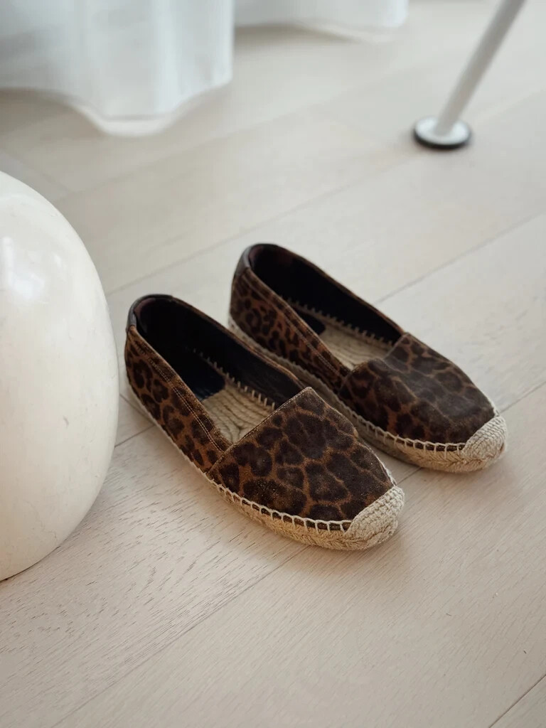 SAINT LAURENT Espadrillas stampa leopardata capelli di pony (TAGLIA 35)