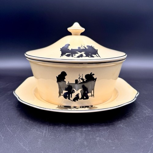 Crooksville SILHOUETTE Bak-In Ware 1.75 Qt Covered Casserole w/ Plate USA VTG