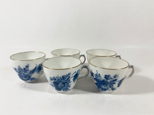 5x Royal Copenhagen Blue Flower 1870 Gold Rim Coffee Cups & Saucers Set - Picture 2 of 17