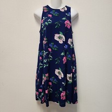 Old Navy Dress S Blue Floral Short Keyhole Back Summer Beach Coastal Boho Garden