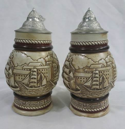 2 Vtg Beer Steins Nautical Ships Sailing Decor Handcrafted Man Cave 1977 AVON - Picture 5 of 13
