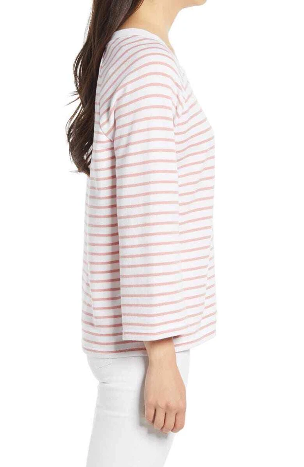 Sudadera para mujer CASLON rosa blanca a rayas cuello redondo manga larga mediana  Foto 3 de 4