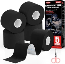 5 Rolls 2" x 16.4' Waterproof Kinesiology Tape for Sports & Daily Use - Black