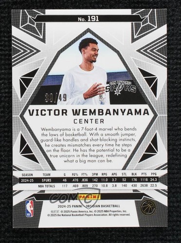 2024 Panini Obsidian Electric Etch Fire & Ice 39/49 Victor Wembanyama #191 q2w - Picture 2 of 3