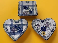 Set Of 3 Handpainted Blue White Floral Portugal Style Plates Serving dishes Boho