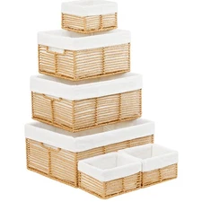 Wicker Storage Basket, 6 Pack Baskets for Organizing, Wicker Baskets with Han...