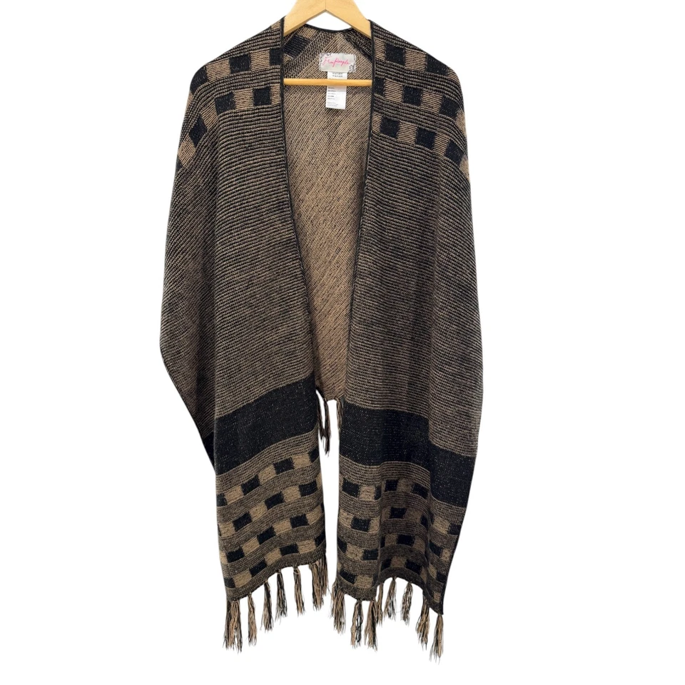 Poncho para mujer Free People patrón geométrico flecos capa chal envolvente Foto 3 de 4